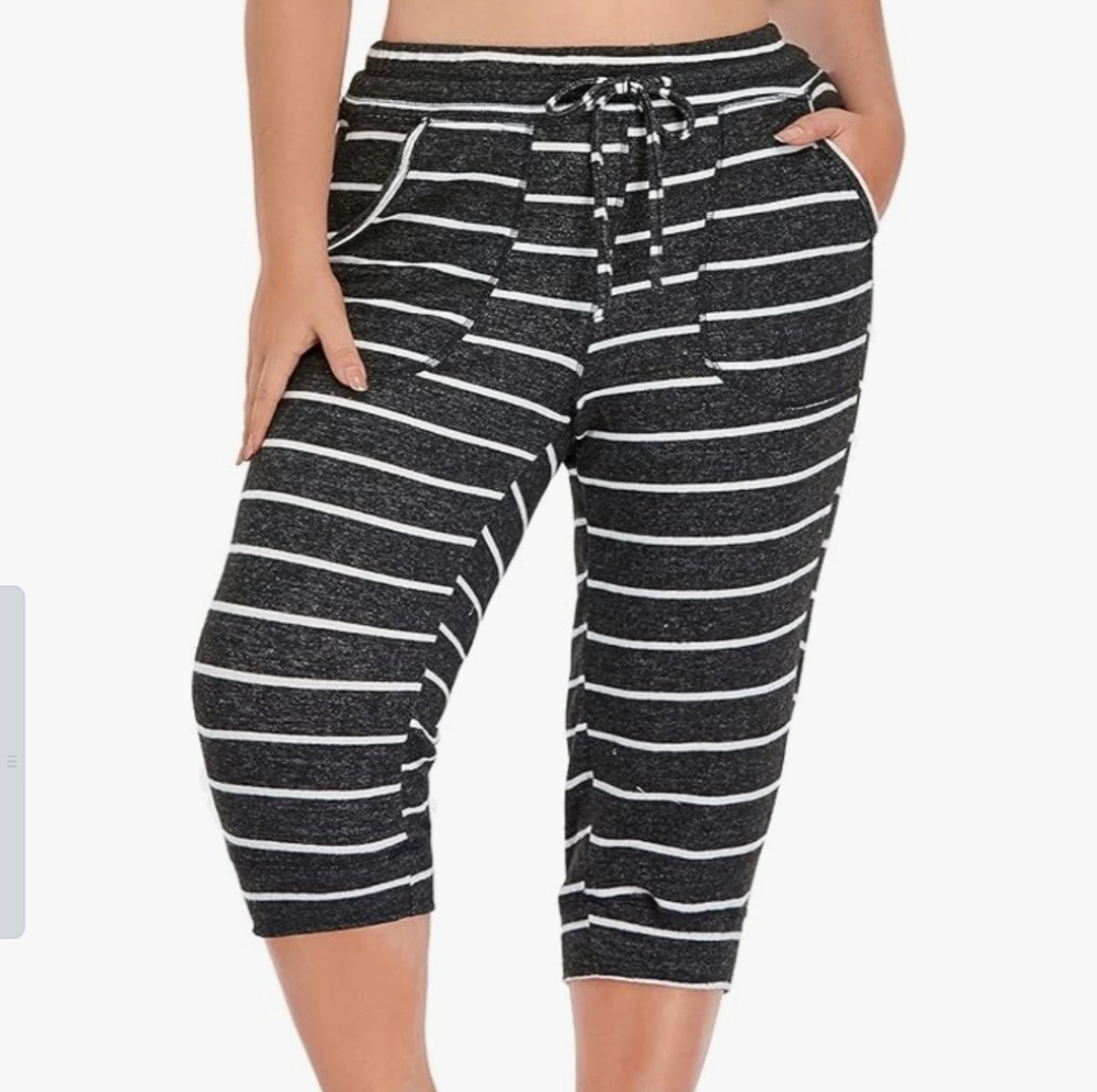 Zerdocean Women's Size 4X Black White Stripe Casual Lounge Athletic Pants New